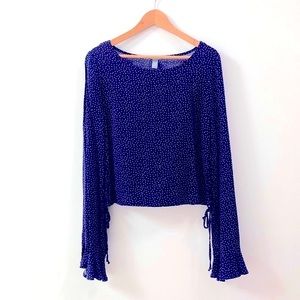 Polka Dot Tie Up side Long Sleeve Flair Blouse Top